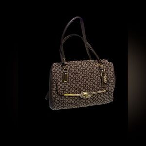 COACH Madison Madeline Bag Black East West Satchel Needlepoint Optic Art 8x10x3